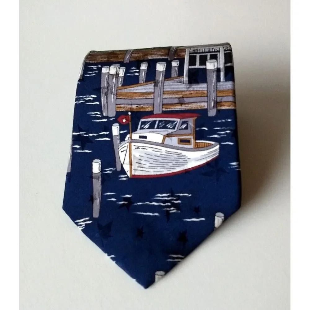 TANGO MAX RAAB Mens Neck Tie 100% Silk Americana Series New England Village Boat